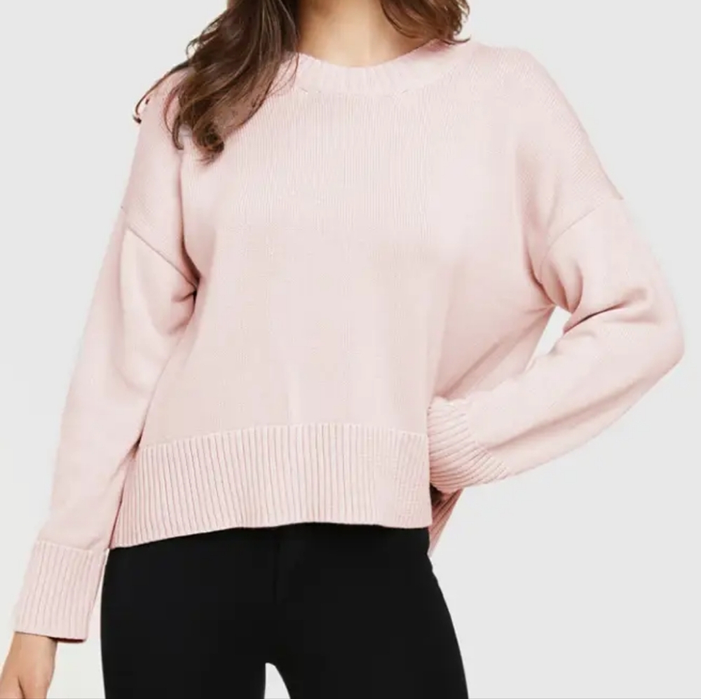 Quince 100% Cotton Boyfriend Crew Sweater in Light Pink